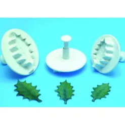 MALLARD FERRIERE 3 Découpoirs Petite Feuille de Houx à Poussoir* Emporte Pièce - Découpoir Pâtisserie