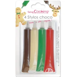 SCRAPCOOKING 4 Stylos Chocolat Rouge Blanc Vert et Chocolat* Nappages Et Glaçages|Décoration Comestible