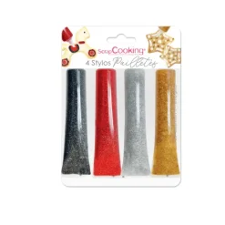 SCRAPCOOKING 4 Stylos Glaçage Pailletés Noir Rouge Argenté Doré* Nappages Et Glaçages