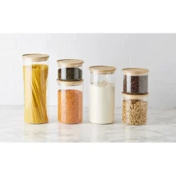 MASTRAD Bocal en Verre 1,3 L avec Couvercle Bambou Stor'eat* Conservation