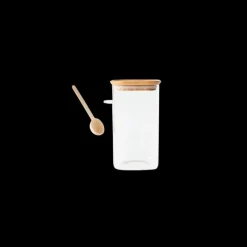 PEBBLY Boite de Conservation Carrée en Verre et Bambou avec Cuillère Doseuse 1,4 L* Conservation