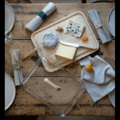 PEBBLY Boîte à Fromage avec Cloche en Verre et Plateau en Bambou 34 x 25 cm* Servir, Présenter|Conservation