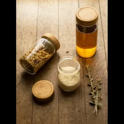 PEBBLY Boîte de Conservation en Verre et Bambou Rond 850 ml* Conservation