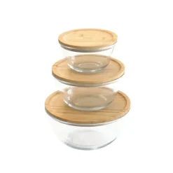 PEBBLY Boîte de Conservation en Verre et Bambou Rond 1,6 L* Plat De Cuisson|Conservation