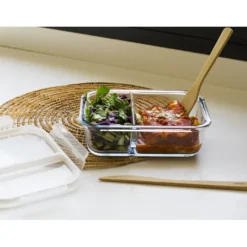 PEBBLY Boîte de Conservation en Verre avec Compartiments Rectangle 1450 ml* Plat De Cuisson|Conservation