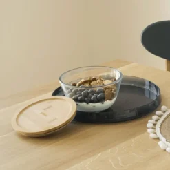 PEBBLY Boîte de Conservation en Verre et Bambou Rond 770 ml* Plat De Cuisson|Conservation