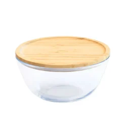 PEBBLY Boîte de Conservation en Verre et Bambou Rond 2,6 L* Plat De Cuisson|Conservation