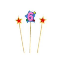 GATODECO Bougie Chiffre 6 avec 2 bougies étoiles Gatodéco* Décoration Gâteau