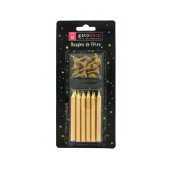 GATODECO Bougies Dorées (x12) avec bobèches Gatodéco* Décoration Gâteau