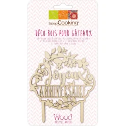 SCRAPCOOKING Cake Topper Bois Joyeux Anniversaire 12,9 cm* Décoration Gâteau