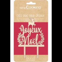 SCRAPCOOKING Cake Topper Bois Joyeux Noël 13cm* Décoration Gâteau