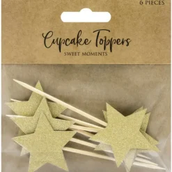 PARTYDECO Cake Toppers Étoiles Or (x6)* Décoration Gâteau