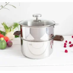 CRISTEL Casserole et Cuit Vapeur Inox Ø 24 cm Anses Noyer Biome* Cuiseur Vapeur|Casseroles