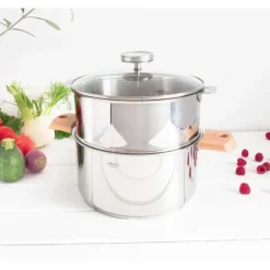 CRISTEL Casserole et Cuit Vapeur Inox Ø 20 cm Anses Hêtre Biome* Cuiseur Vapeur|Casseroles