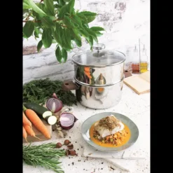 CRISTEL Casserole et Cuit Vapeur Inox Ø 20 cm Anses Hêtre Biome* Cuiseur Vapeur|Casseroles