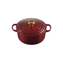 LE CREUSET Cocotte en Fonte Ronde 24 cm Garnet Bouton Doré Signature* Cocotte En Fonte