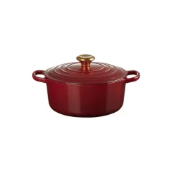 LE CREUSET Cocotte en Fonte Ronde 24 cm Garnet Bouton Doré Signature* Cocotte En Fonte