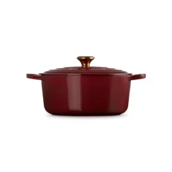 LE CREUSET Cocotte en Fonte Ronde 28 cm Garnet Bouton Doré Signature* Cocotte En Fonte