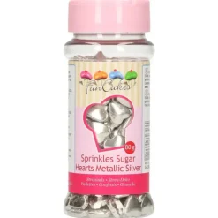 FUNCAKES Coeurs en sucre Argenté 80g* Décoration Comestible