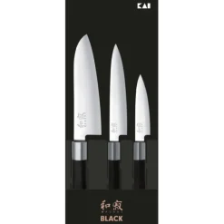 KAI Coffret 3 Couteaux Japonais Universel 10 cm Universel 15 cm et Santoku 16,5 cm Wasabi Black* Couteau Santoku|Couteau Japonais
