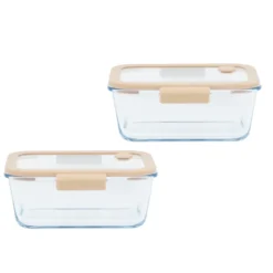 PEBBLY Coffret de 2 Boîtes de Conservation en Verre et Pompe de Mise Sous-Vide* Conservation