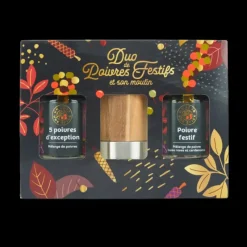 UN JOUR UNE EPICE Coffret Poivres Festifs avec Tête de Moulin* Poivre