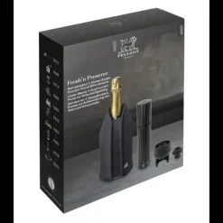 PEUGEOT Coffret Pompe à Vin et Champagne Double Manuelle ABS + Rafraichisseur Frizz Noir* Accessoires Vin