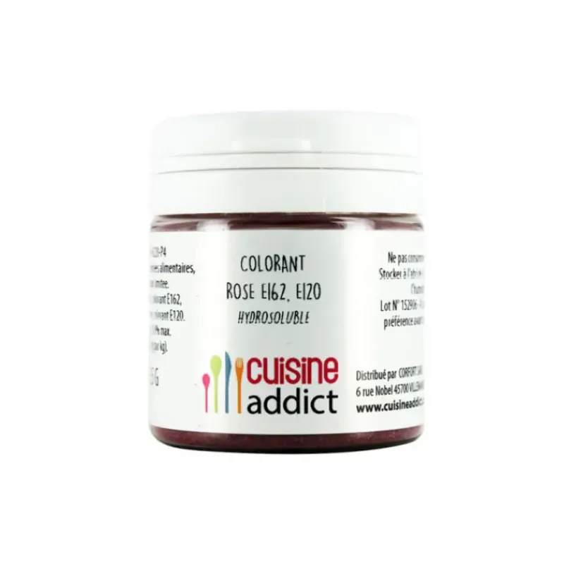 CUISINEADDICT Colorant alimentaire Rose E162/E120 Poudre Hydrosoluble 25 g* Colorants Alimentaires
