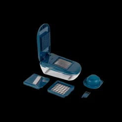 MASTRAD Coupe-Légumes Multifonction Bleu avec Réservoir* Coupe Légumes