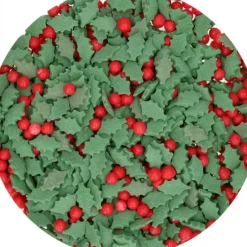 FUNCAKES Décoration en Sucre Mélange Holly Feuilles de Houx et Baies 55 g* Décoration Comestible