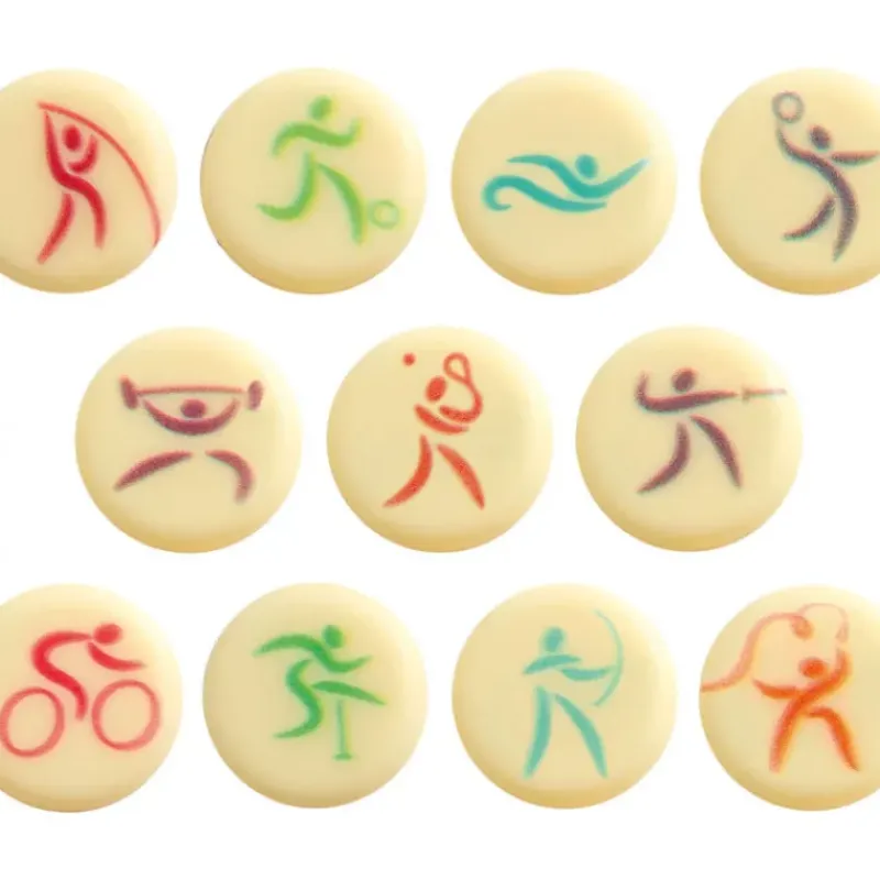 FLORENSUC Décors en Chocolat Blanc Disques Sportifs Ø20 mm (x132)* Décoration Comestible