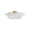 LE CREUSET Faitout Fonte Émaillée Pétales Blanc avec Bouton Doré 26 cm* Faitout