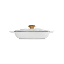 LE CREUSET Faitout Fonte Émaillée Pétales Blanc avec Bouton Doré 26 cm* Faitout