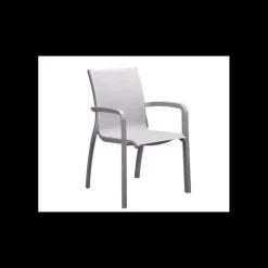 GROSFILLEX Fauteuil d'extérieur Noir Volcanique et Toile Gris Chinée Sunset* Mobilier Terrasse Restaurant