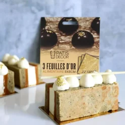 PATISDECOR Feuilles d'Or Alimentaire 22 carats 3 feuilles Patisdécor* Décoration Comestible|Décoration Gâteau