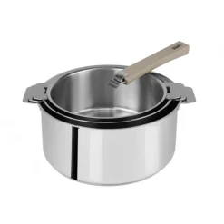 CRISTEL FIN DE SERIE Lot de 3 Casseroles inox avec Poignée Taupe Mutine Amovible* Batterie De Cuisine|Casseroles