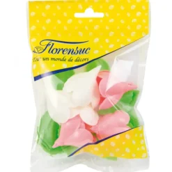 FLORENSUC Fleurs de rose blanches et roses x6, grandes feuilles x12 - en Azyme* Décoration Comestible