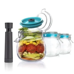 AIRTENDER Kit de Mise Sous-Vide 3 Bocaux Kilner 0,5 L avec Couvercles et Pompe* Machine Sous Vide|Conservation