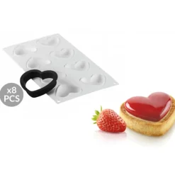SILIKOMART Kit Moule Silicone 8 Tartelettes Cœur 8 x 7 cm Professional* Moule Silicone|Moules À Gâteaux