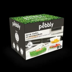 PEBBLY Lot 3 Boîtes de Conservation en Verre Rectangle* Plat De Cuisson|Conservation