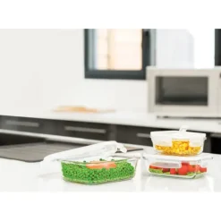 PEBBLY Lot 3 Boîtes de Conservation en Verre Rectangle* Plat De Cuisson|Conservation