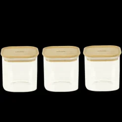 PEBBLY Lot 3 Boîtes de Conservation en Verre et Bambou Carré 800 ml* Conservation
