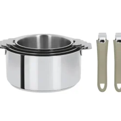 CRISTEL Lot de 4 Casseroles inox avec 2 Poignées Taupe Mutine Amovibles* Casseroles