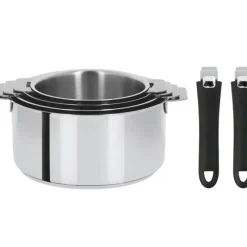 CRISTEL Lot de 4 Casseroles inox avec 2 Poignées Noires Mutine Amovibles* Casseroles