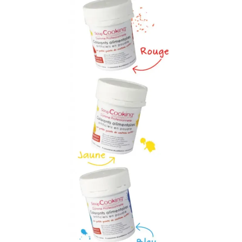 SCRAPCOOKING Lot de 3 Colorants Alimentaires en Poudre Rouge / Jaune / Bleu* Colorants Alimentaires