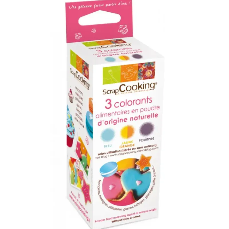 SCRAPCOOKING Lot de 3 Colorants en Poudre Alimentaire Pourpre/Orange/Bleu* Colorants Alimentaires
