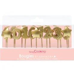 SCRAPCOOKING Lot de bougies dorées 0 à 9 + 5 étoiles* Décoration Gâteau
