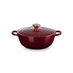 LE CREUSET Marmite en Fonte 26 cm Garnet Bouton Doré Signature* Marmites
