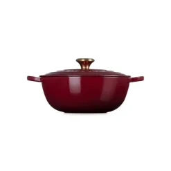 LE CREUSET Marmite en Fonte 26 cm Garnet Bouton Doré Signature* Marmites