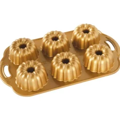 NORDIC WARE Moule Mini Bundt Anniversaire (x6) Gold* Moule Anti-adhésif|Moules À Gâteaux